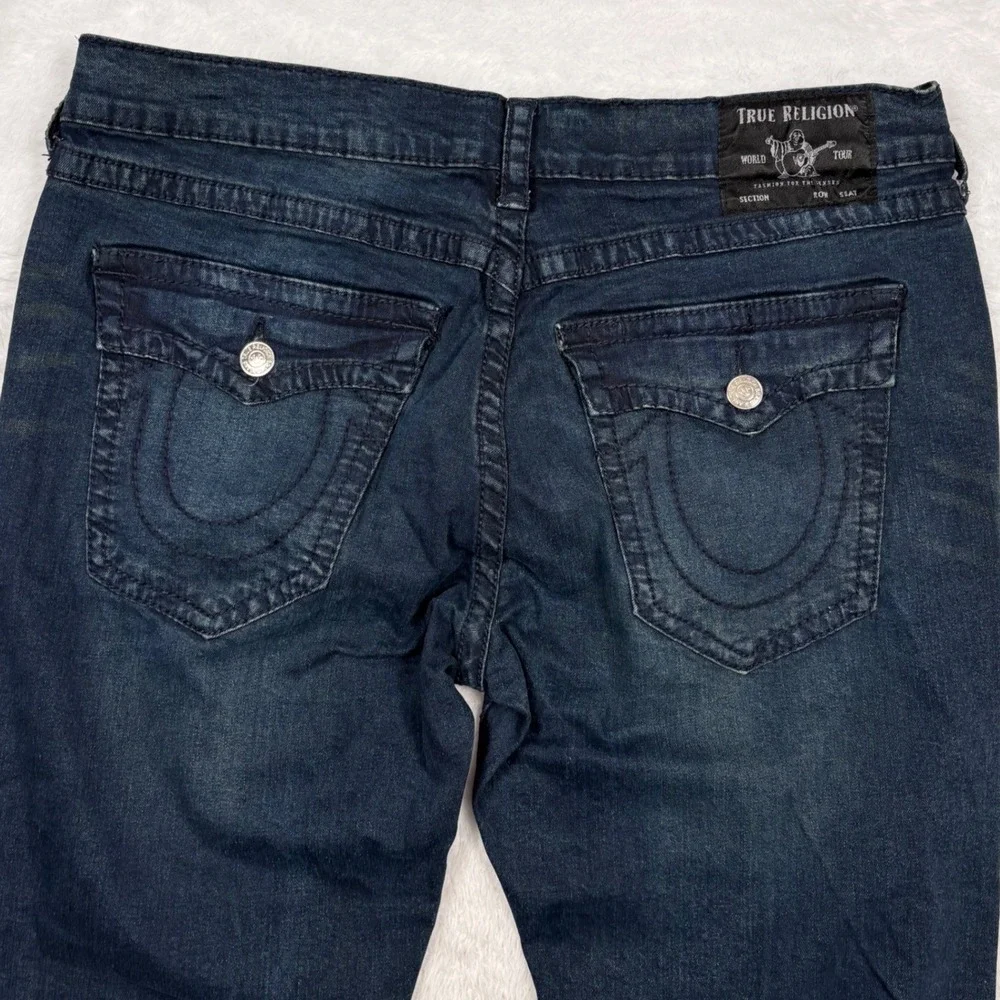 True Religion Jeans Geno‎ Relaxed Slim Mens 40x28 Dark Wash Big T Flap Pocket